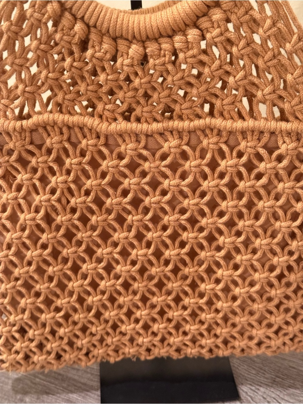 Crown Vintage Boho Macrame Tote Bag Wood Handles Crossbody Beach Resort NWT - Picture 4 of 12